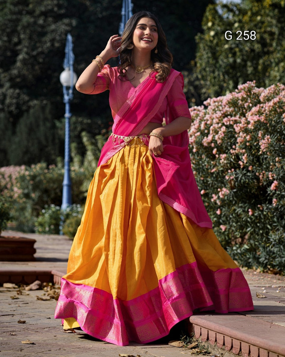Zari Weaving Kanchipuram Lehenga with Lace Border – G 258