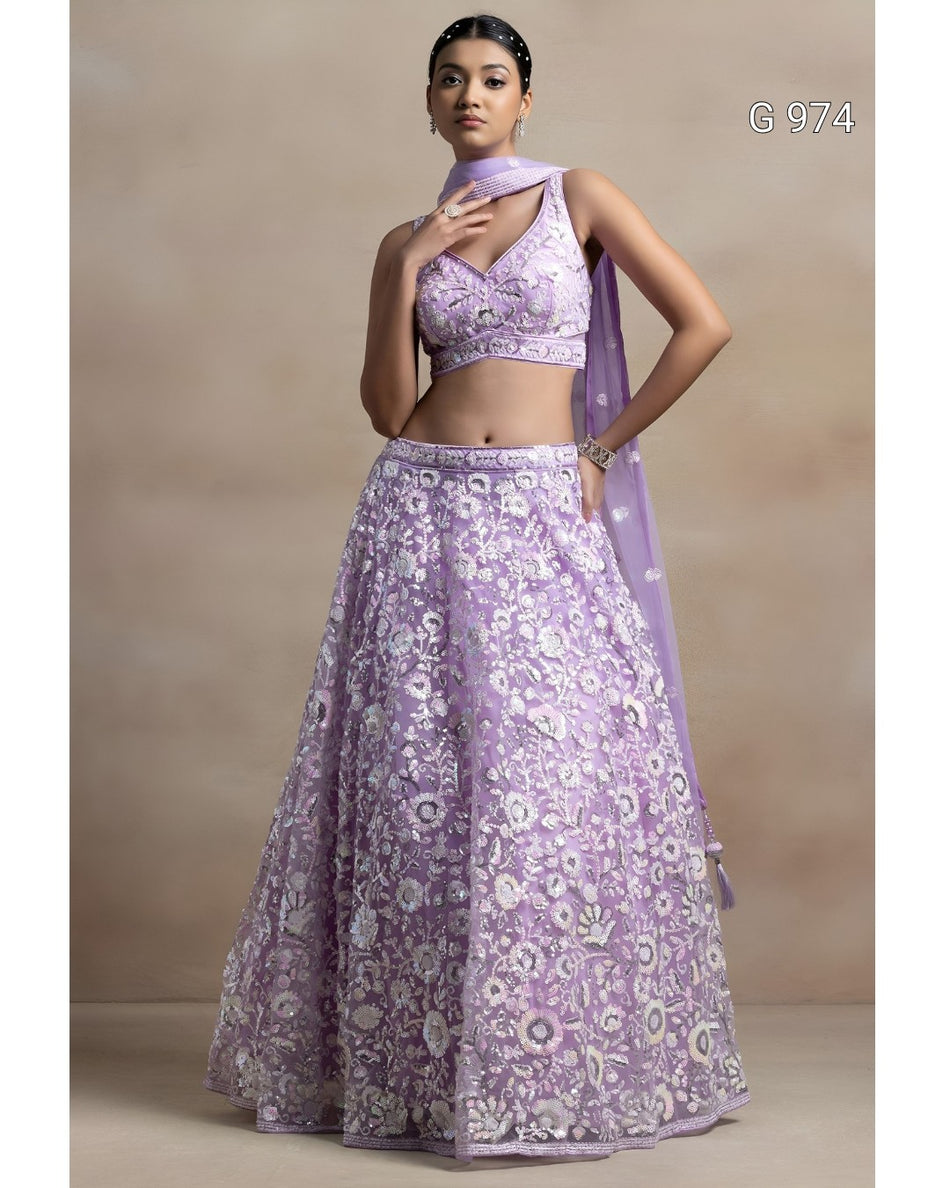 Aqua Blue Floral Embroidered Lehenga Choli G 974