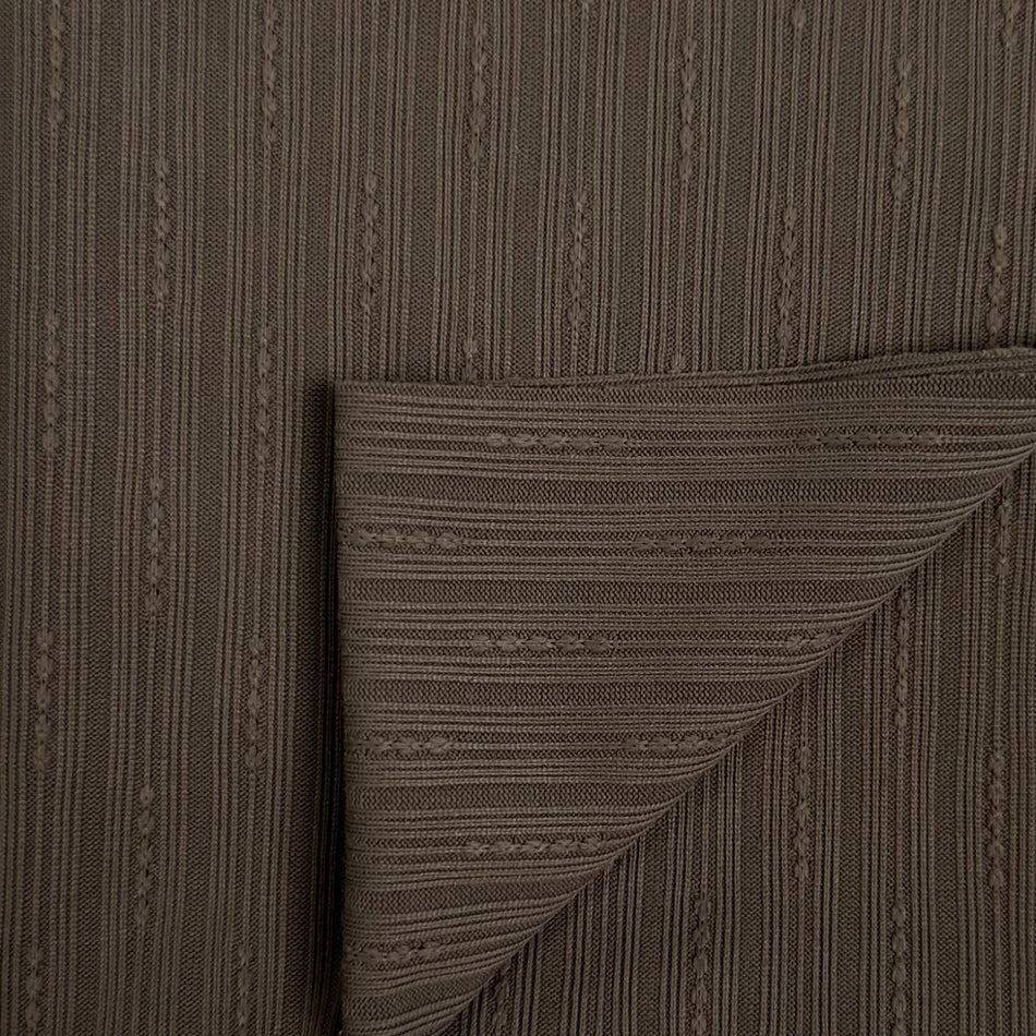 Brown Drip Rib Knit Fabric by Yard, Poly Spandex Stretch Vertical Textured Drop-Stitch Material GF 74