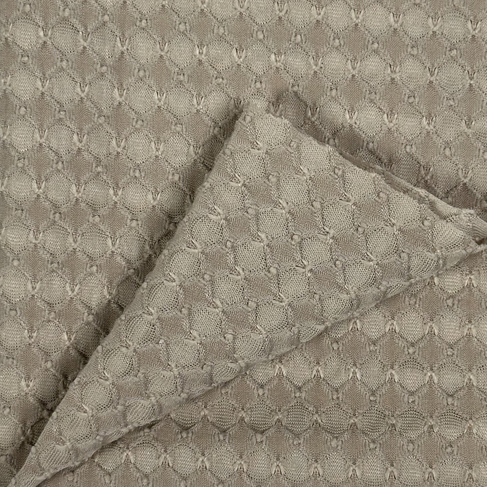 Beige Pogo Knit Fabric by Yard, Poly Spandex Stretch Textured Honeycomb Geometric Material GF 71