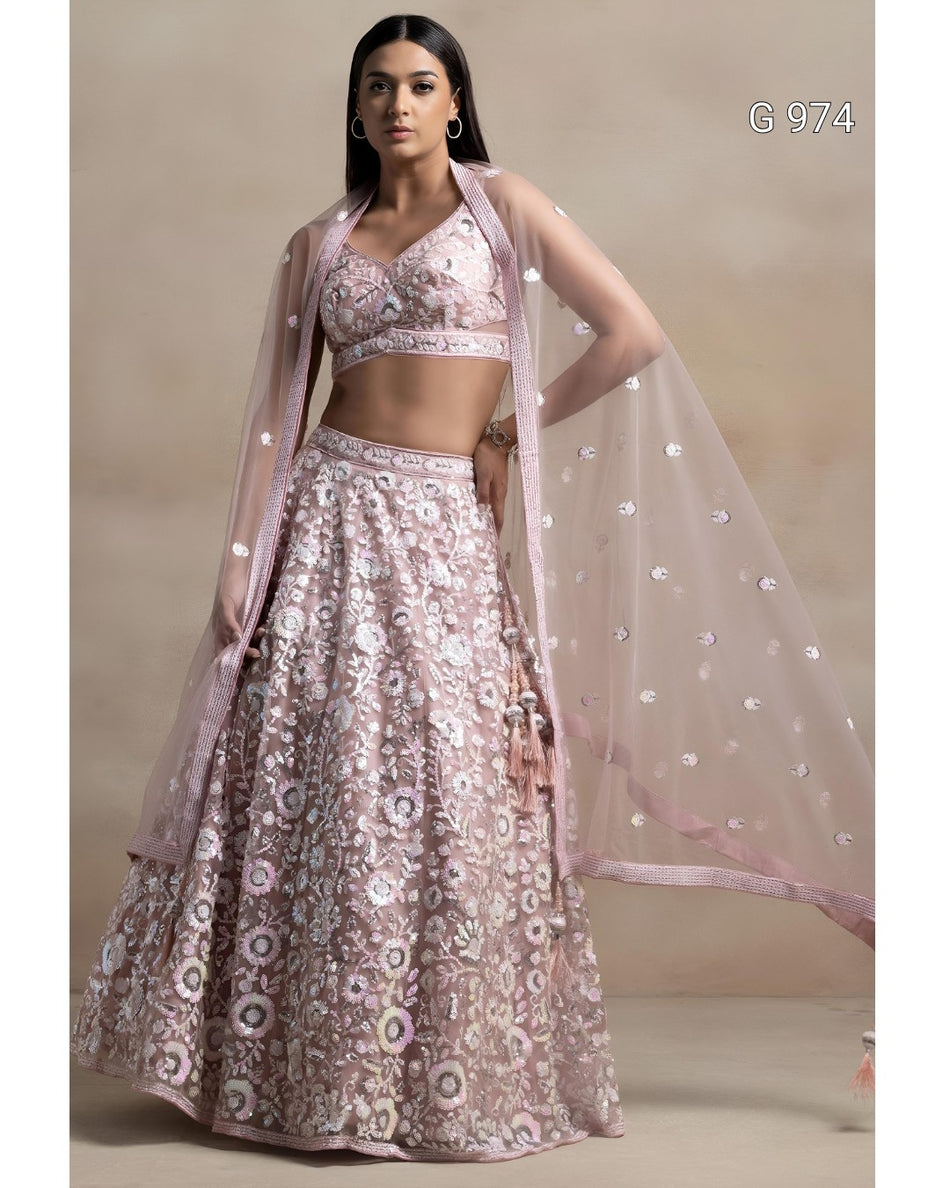 Aqua Blue Floral Embroidered Lehenga Choli G 974