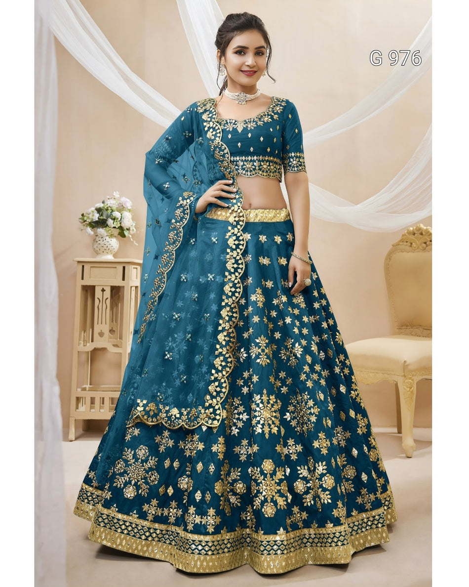 Designer Peacock Blue Wedding Lehenga G 976