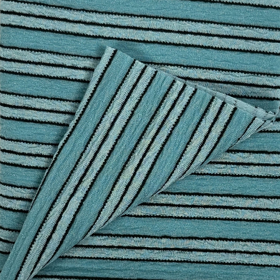 Aqua Blue Rumble Catonic Knit Fabric by Yard | Soft Textured Stripe Stretch Fabric | Premium Apparel Fabric for Tops, Dresses & Boutique Sewing - GF 89