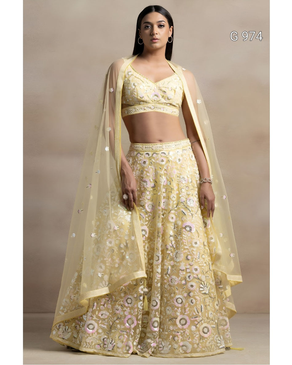 Aqua Blue Floral Embroidered Lehenga Choli G 974