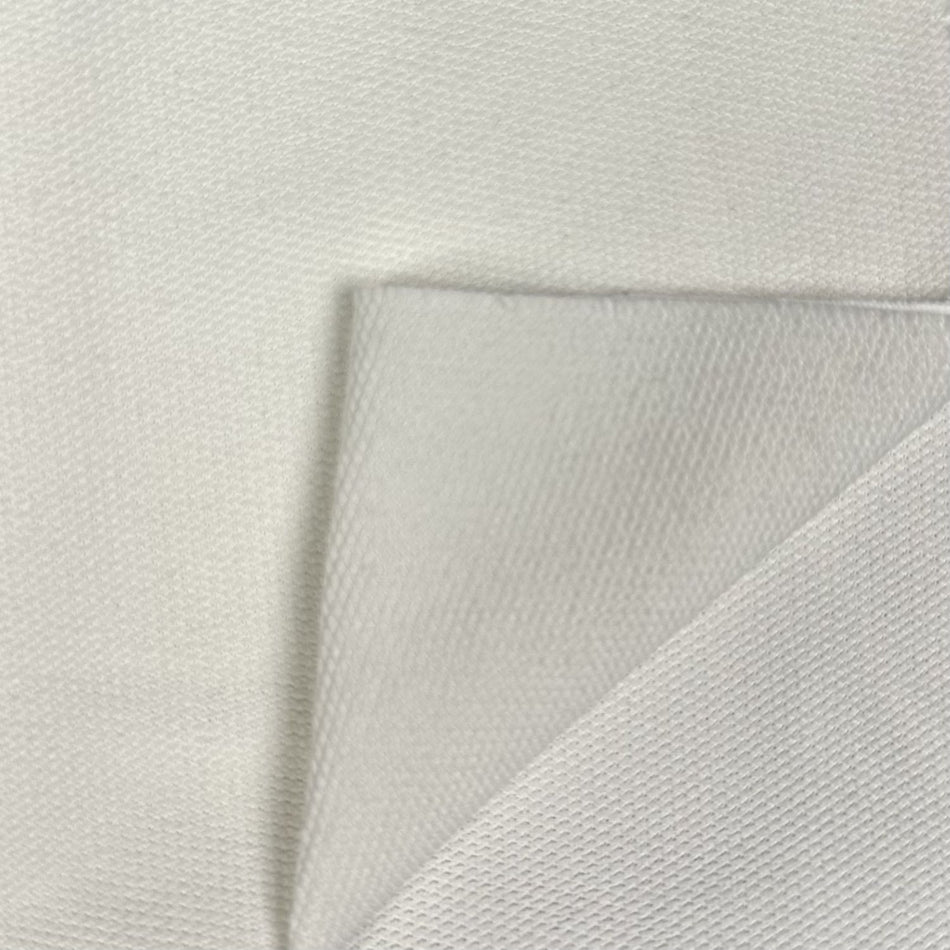 Close-up of textured light gray fabric on a matching background