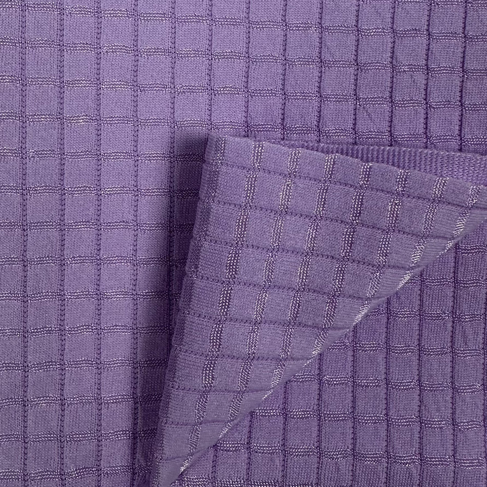 Purple Checkered Knit Fabric by Yard, Poly Spandex Stretch Textured Grid Material GF 69