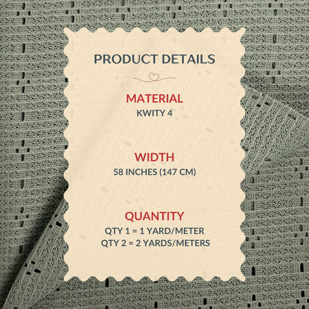 Product details label on a textured fabric background