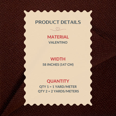 Product details label for Valentino material on a brown background