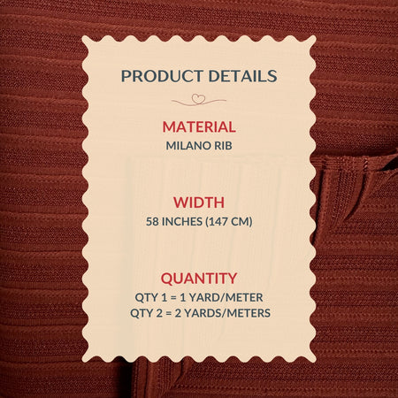 Product details label on a brown ribbed fabric background