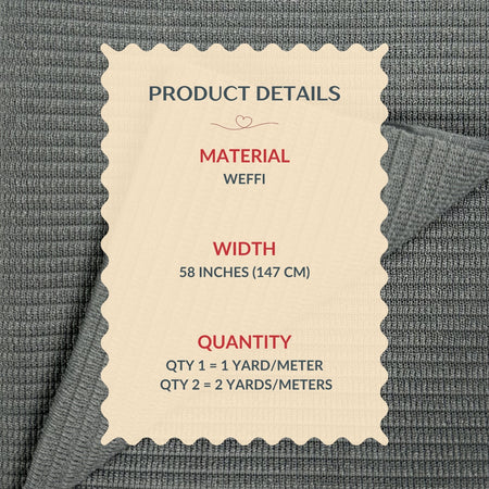 Product details label on a textured fabric background