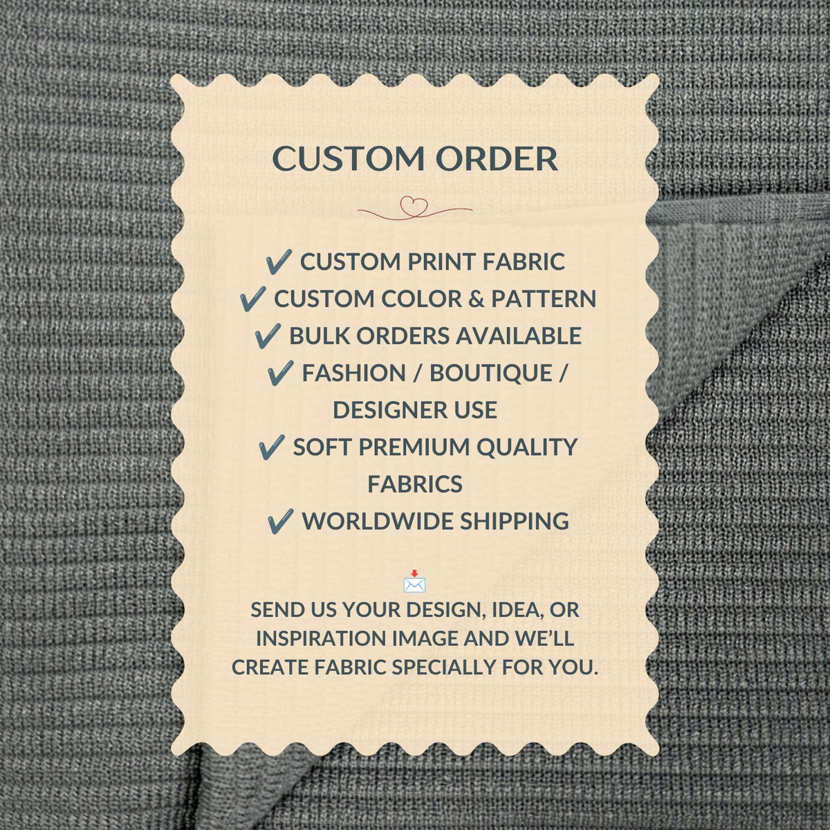 Text overlay on fabric with customizable order details