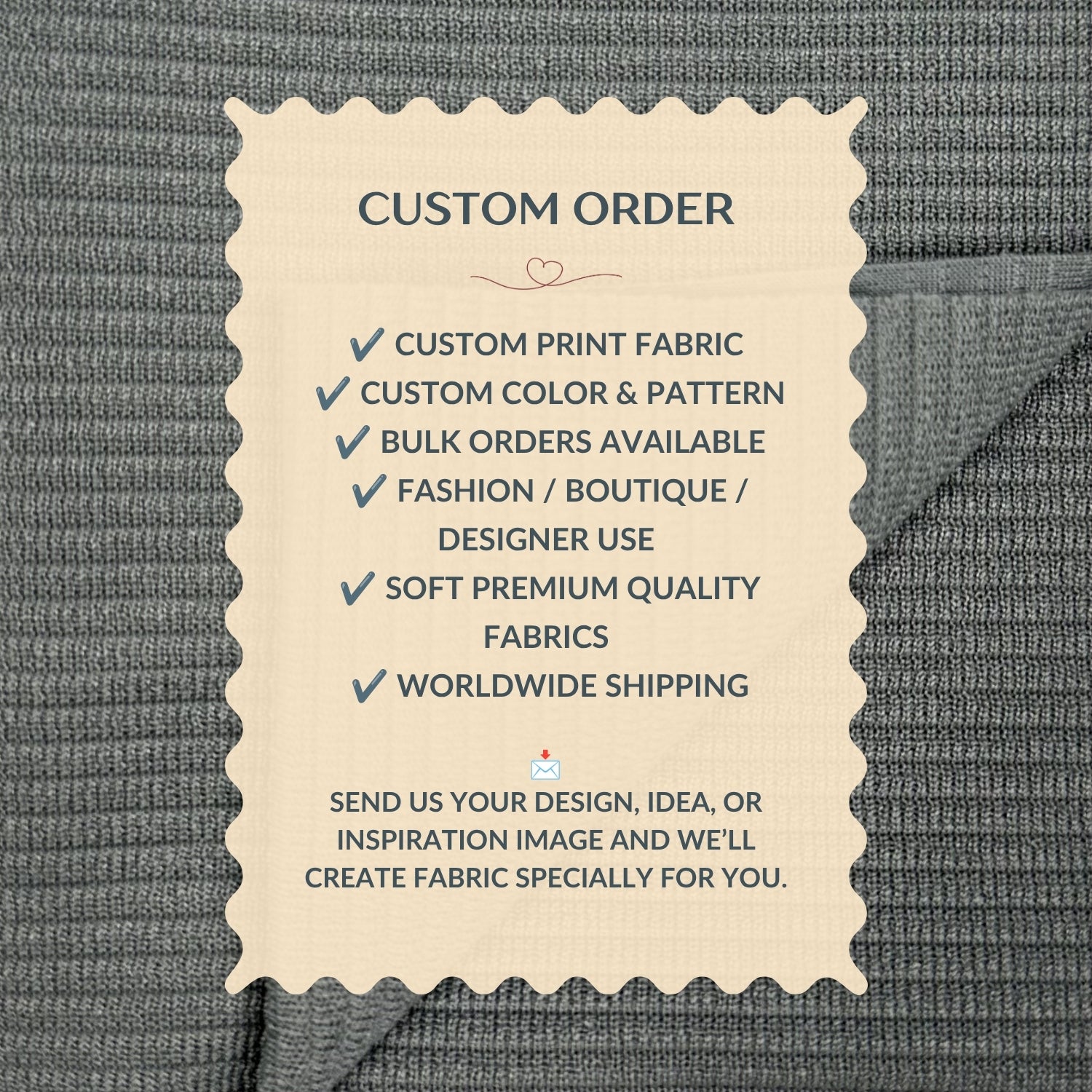 Text overlay on fabric with customizable order details