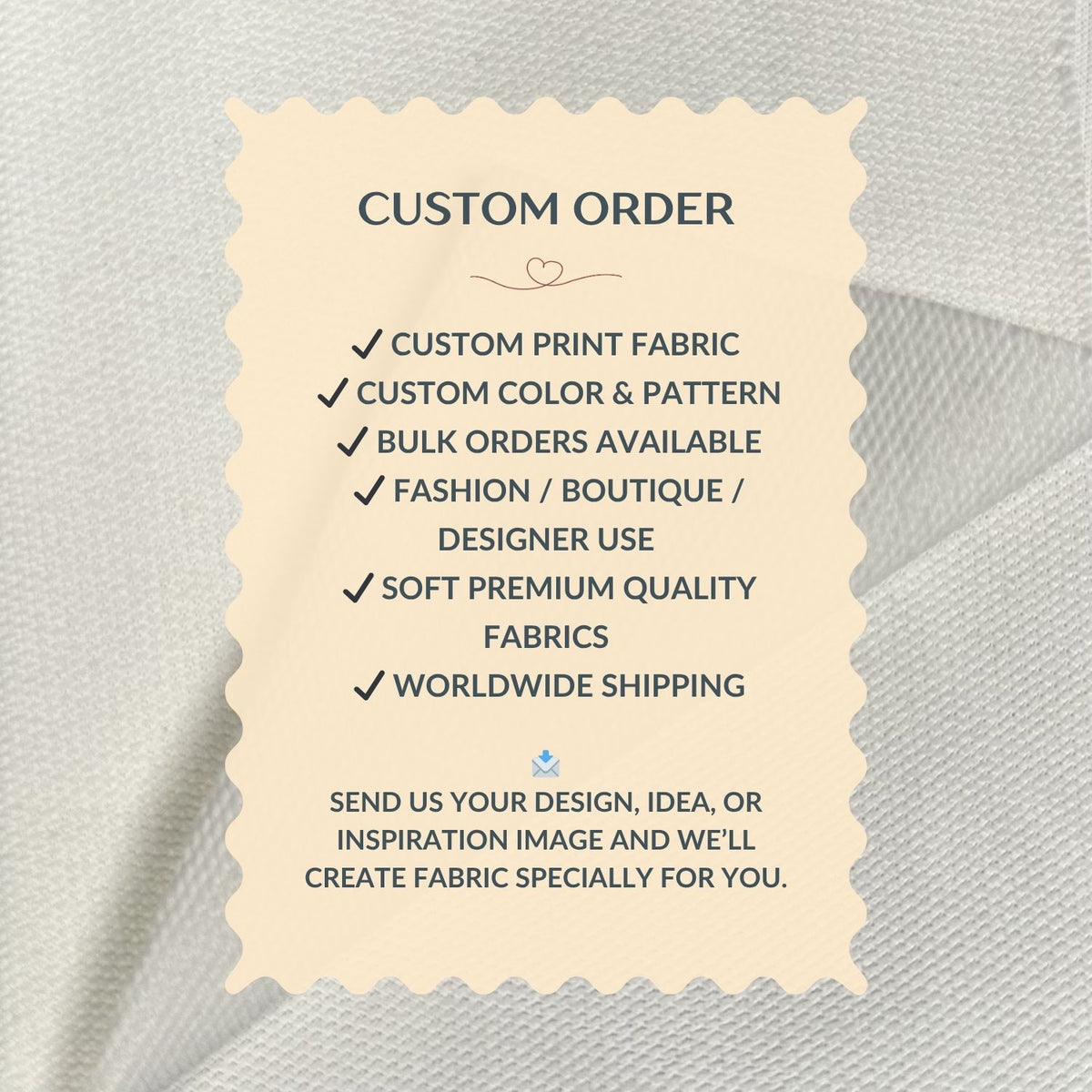 Text overlay on fabric with customizable order details