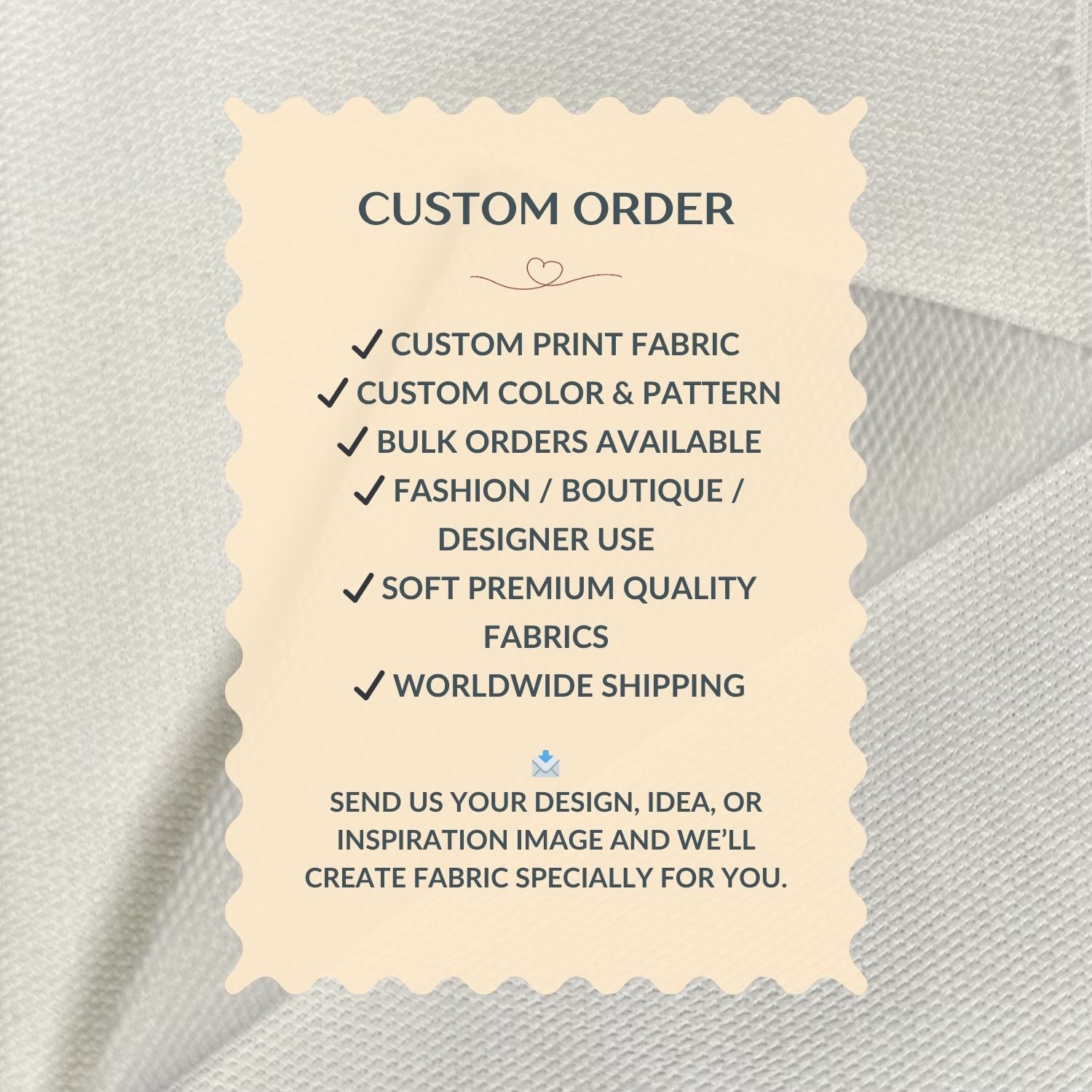 Text overlay on fabric with customizable order details