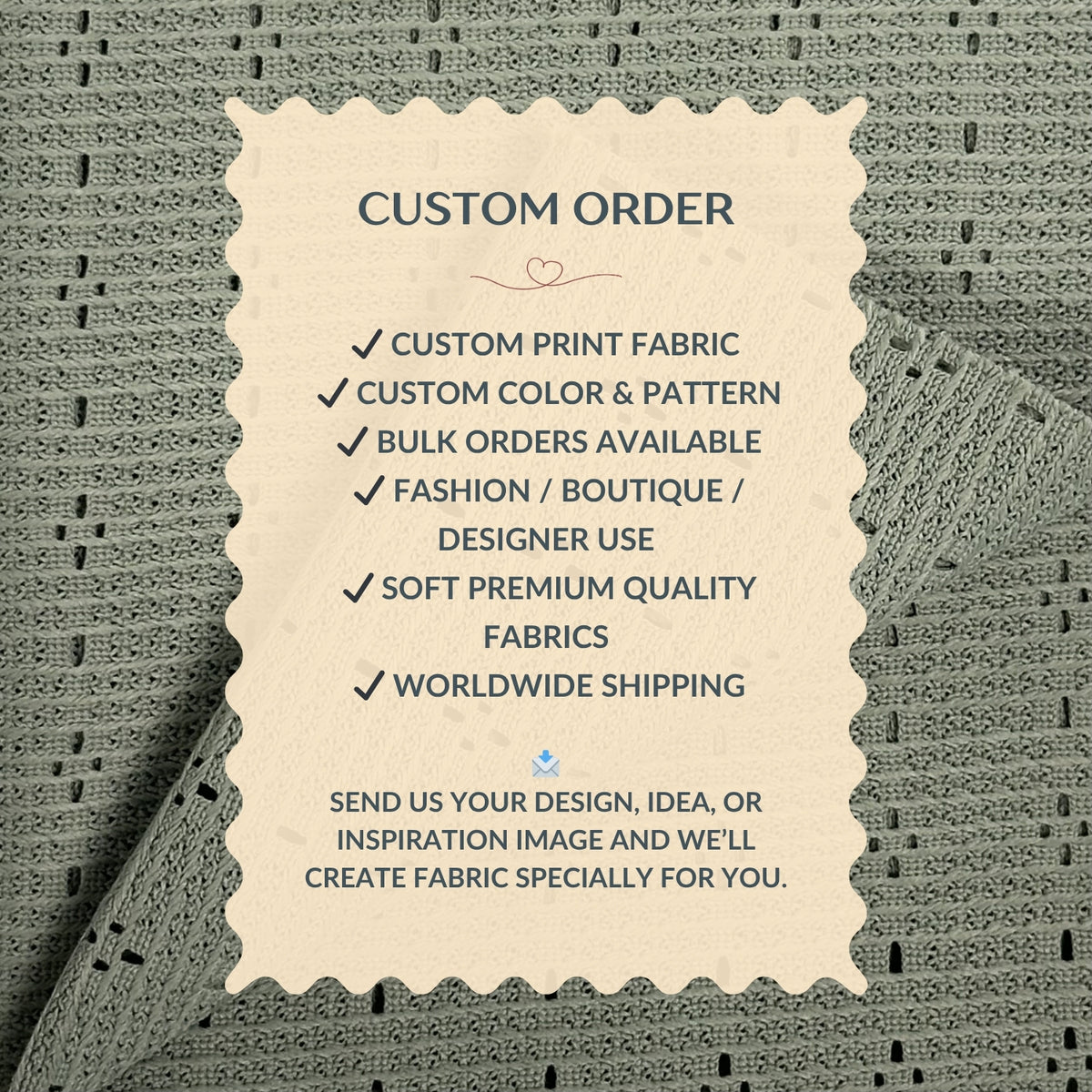 Text overlay on fabric with customizable order details