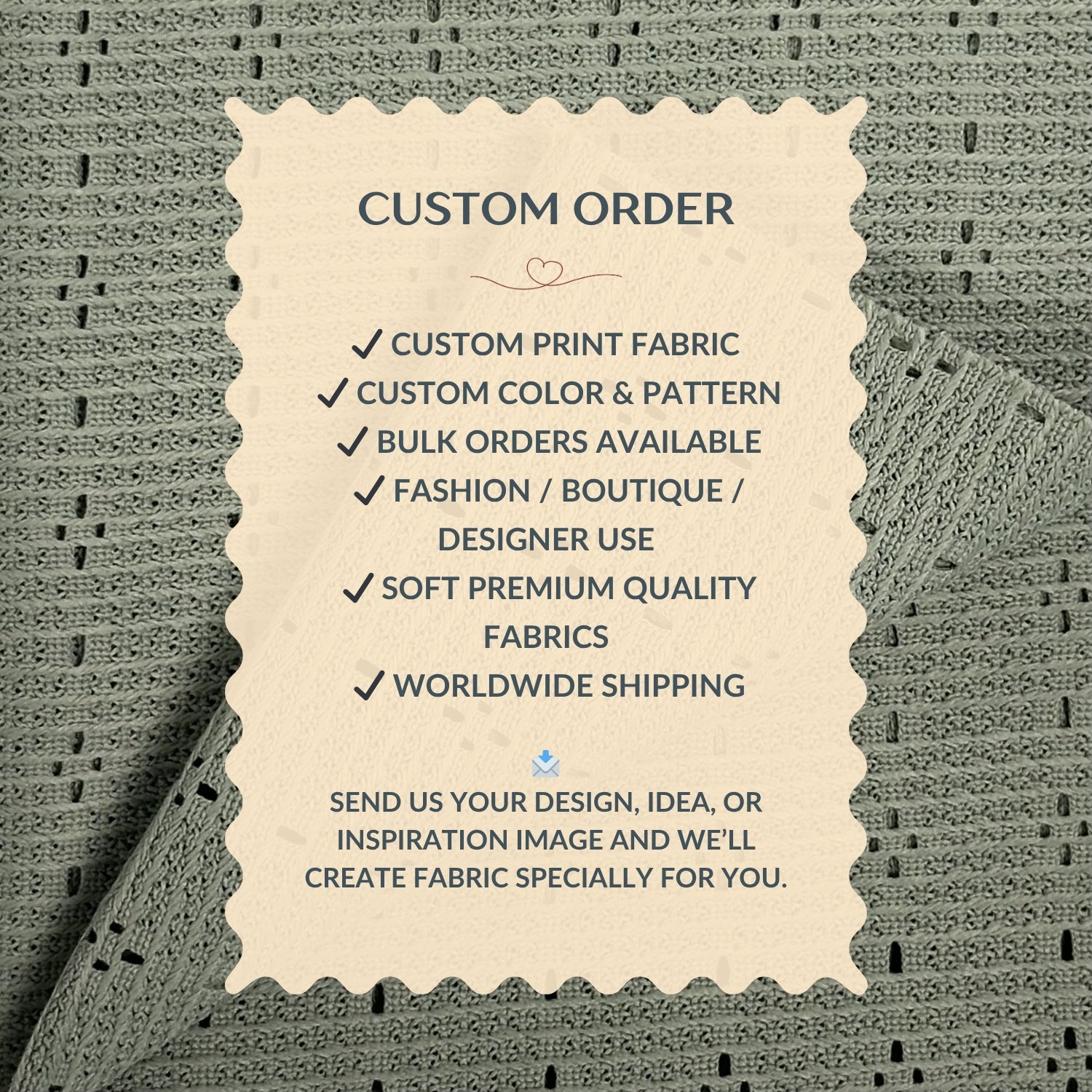 Text overlay on fabric with customizable order details
