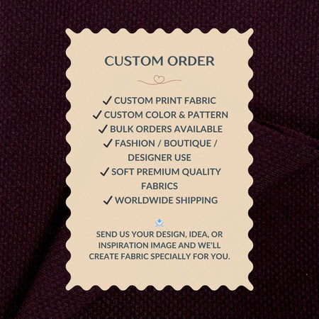 Custom order information card on a fabric background
