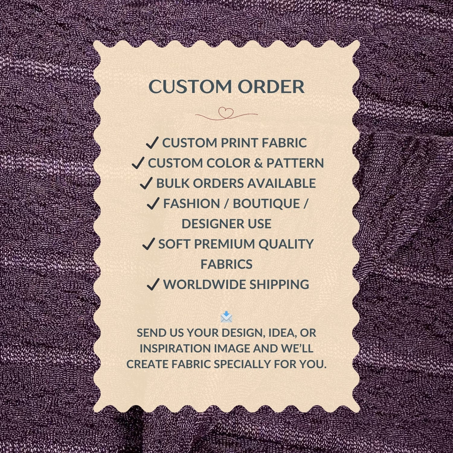 Text overlay on fabric with customizable order details
