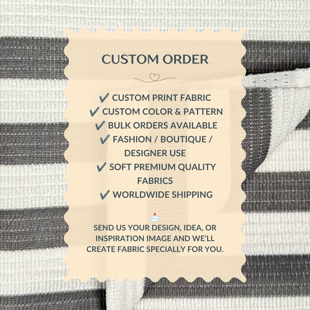 Text overlay on fabric with customizable order details