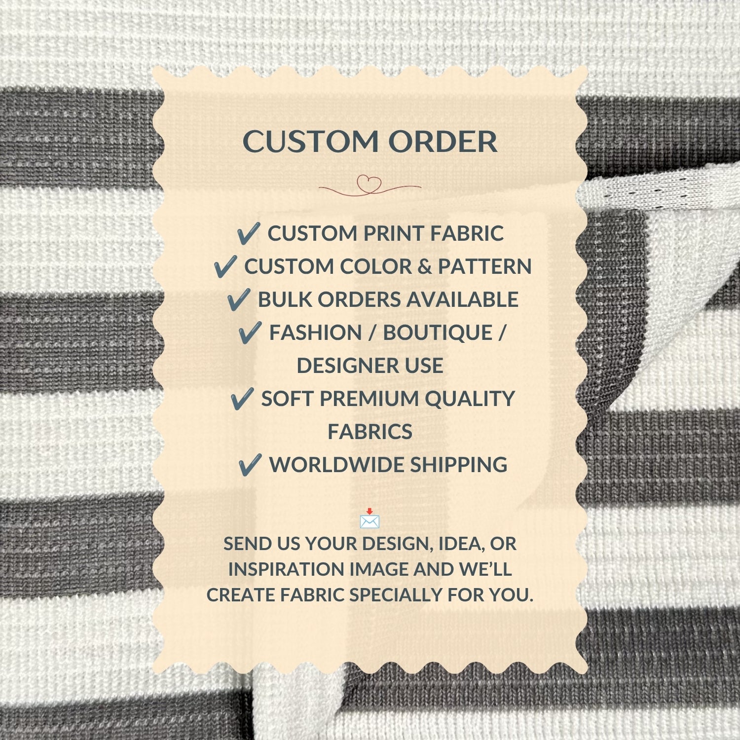 Text overlay on fabric with customizable order details