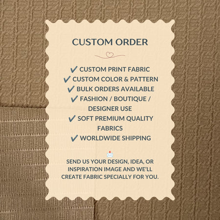 Custom order information card on a textured fabric background