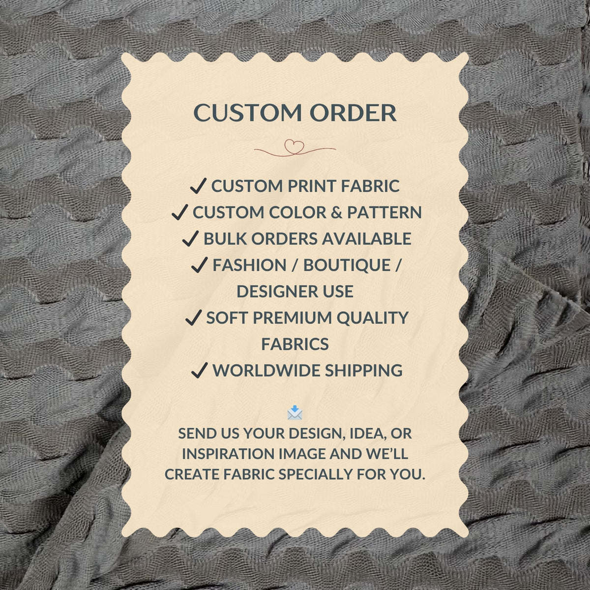 Text overlay on fabric with customizable order details