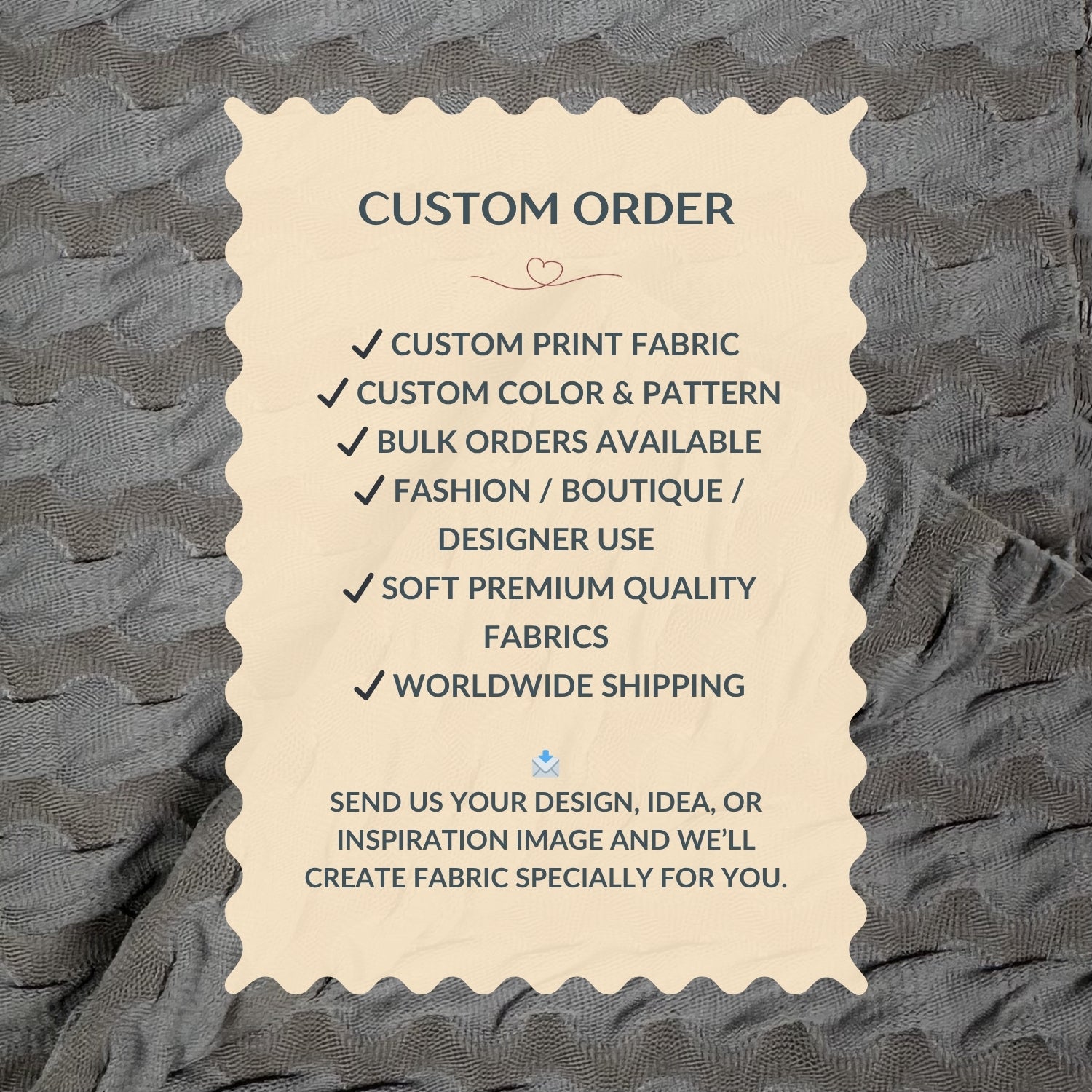 Text overlay on fabric with customizable order details
