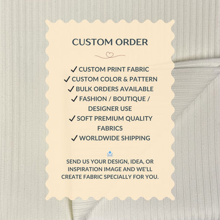 Custom order information card on a fabric background