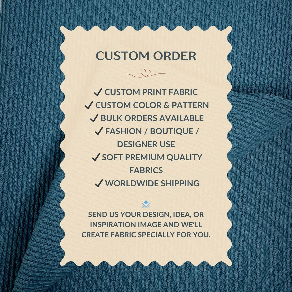 Text overlay on fabric with customizable order details