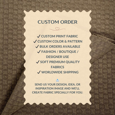 Custom order information card on a fabric background