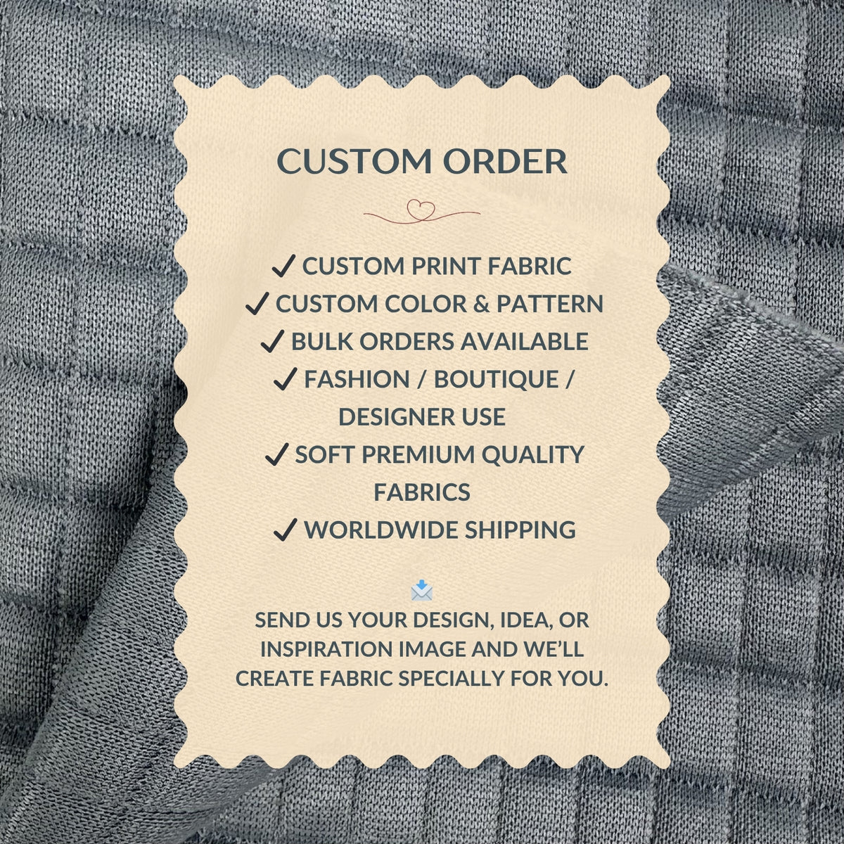 Text overlay on fabric with customizable order details