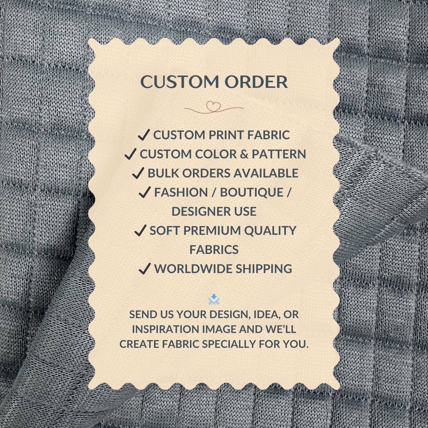 Text overlay on fabric with customizable order details