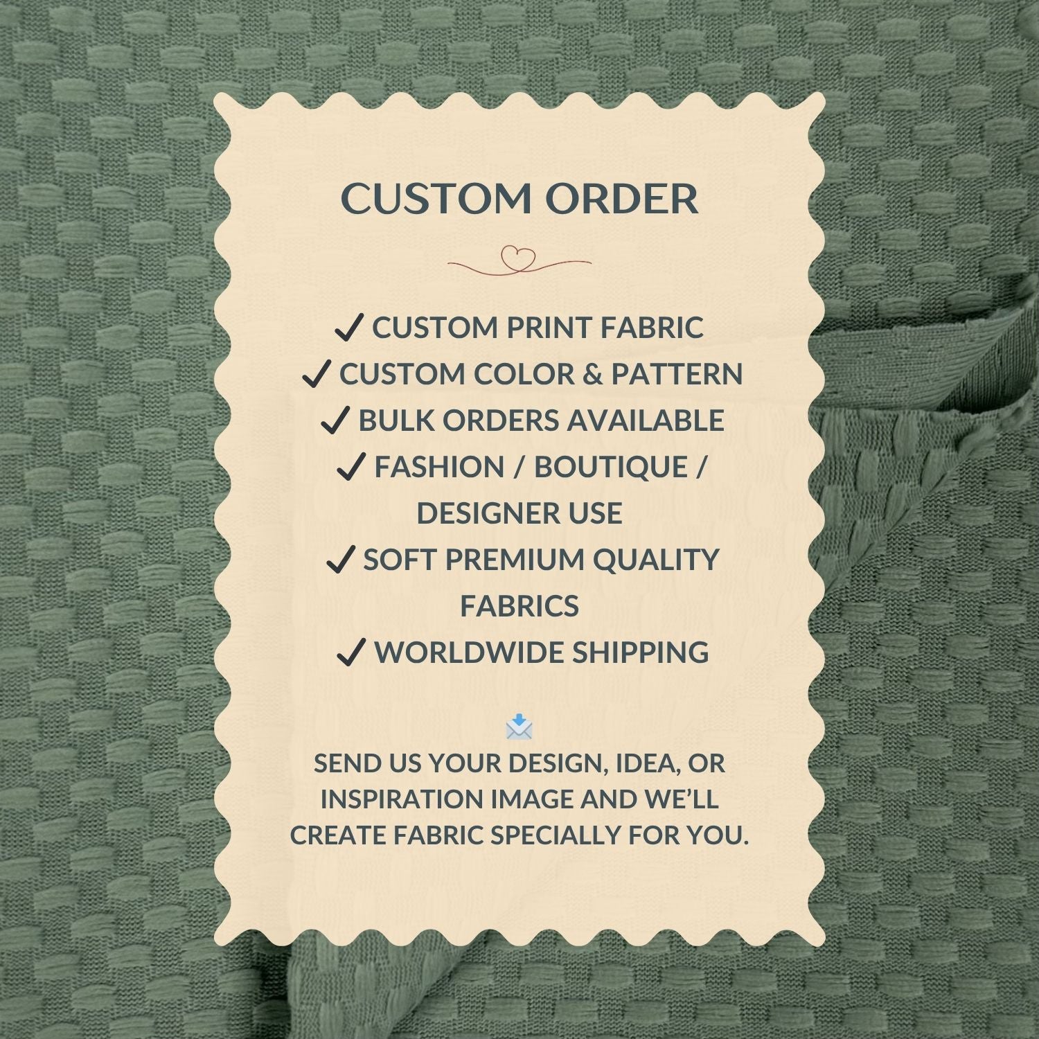 Text overlay on fabric with customizable order details