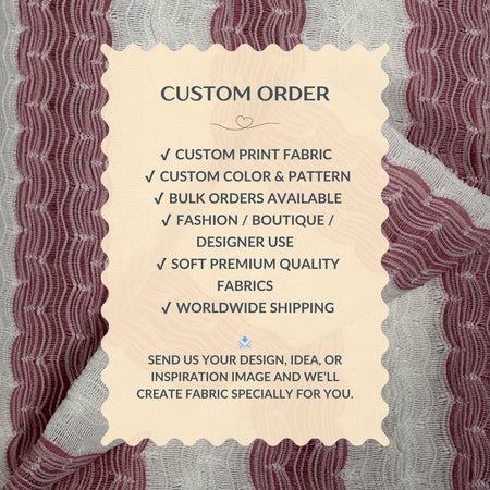Promotional text for custom order services with fabric background