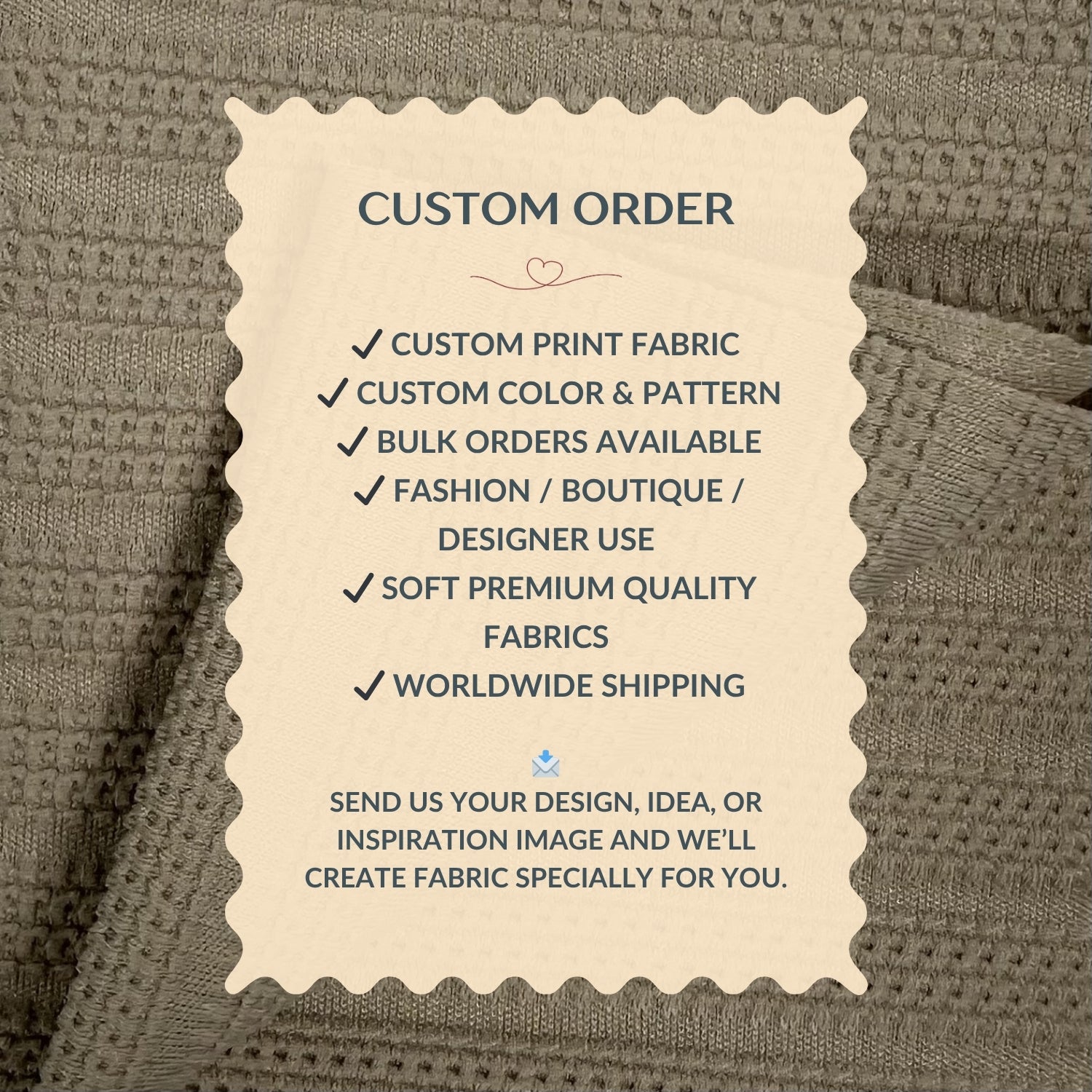 Text overlay on fabric with customizable order details