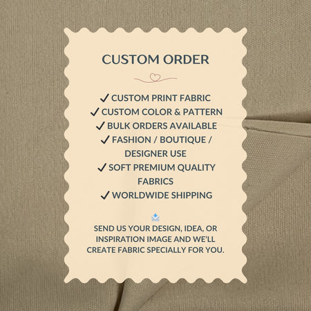 Custom order information card on a fabric background