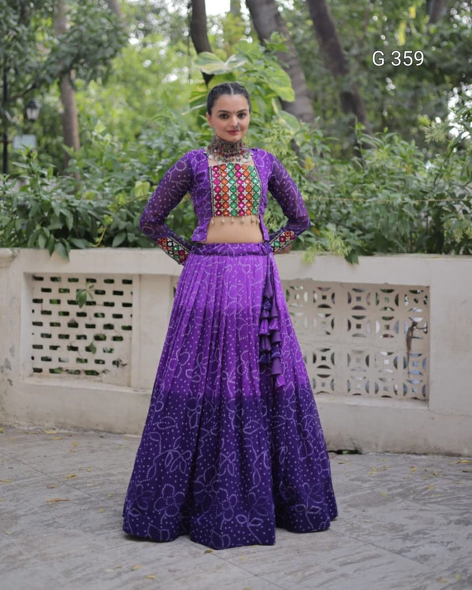 Bandhani Print Lehenga with Kutchi Gamthi Patchwork – G359