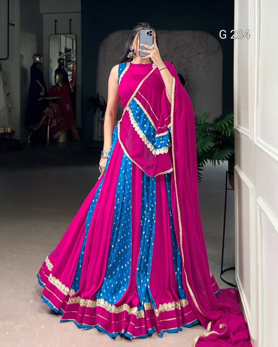Bandhej Print Tasar Silk Lehenga with Lace Touch Up – G 284