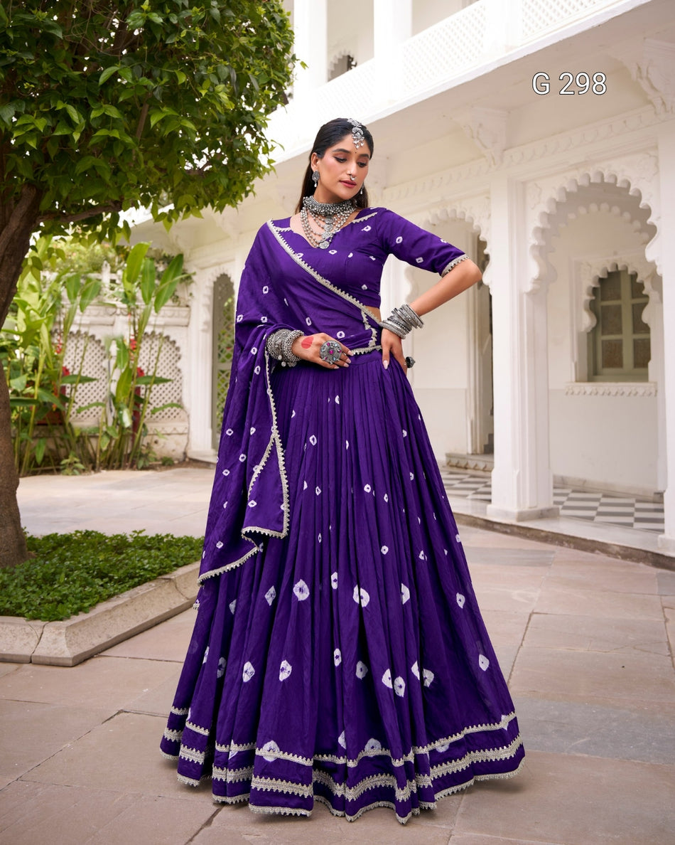 Bandhej Print Pure Chanderi Lehenga with Lace Touch Up – G 298