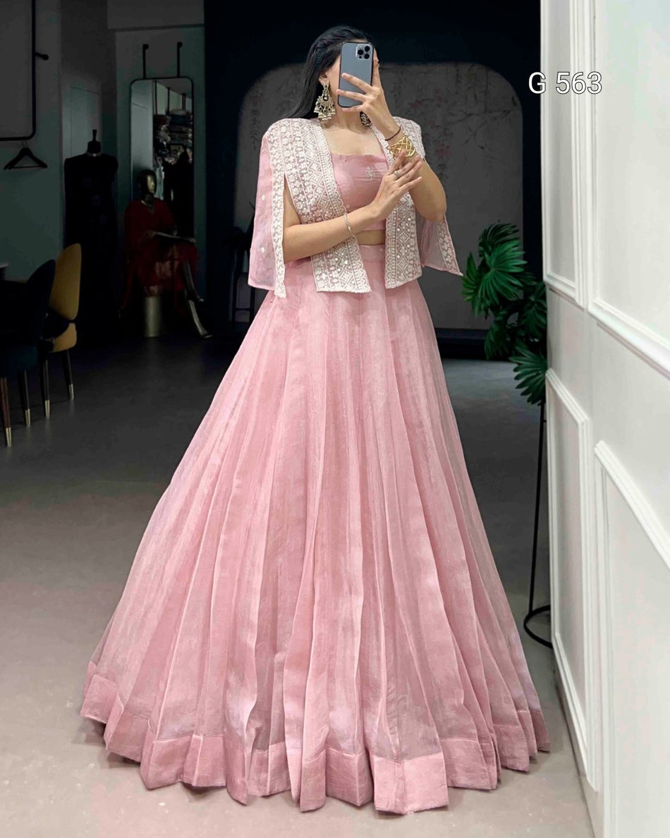 Premium Crush Fabric Lehenga with Thread Embroidery - G 563