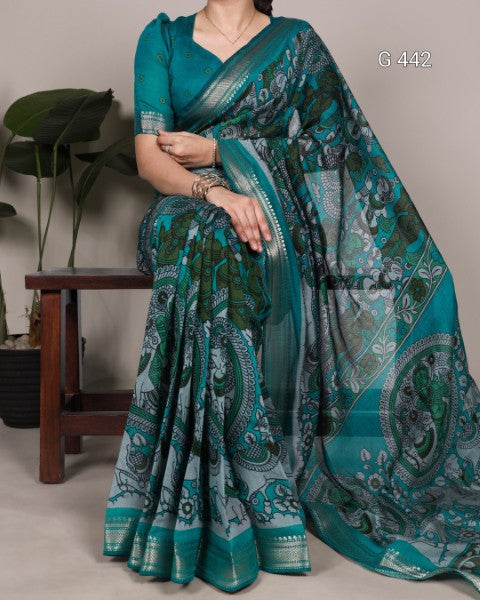Kalamkari Chanderi Sarees with Shimmering Zari Work - G 442