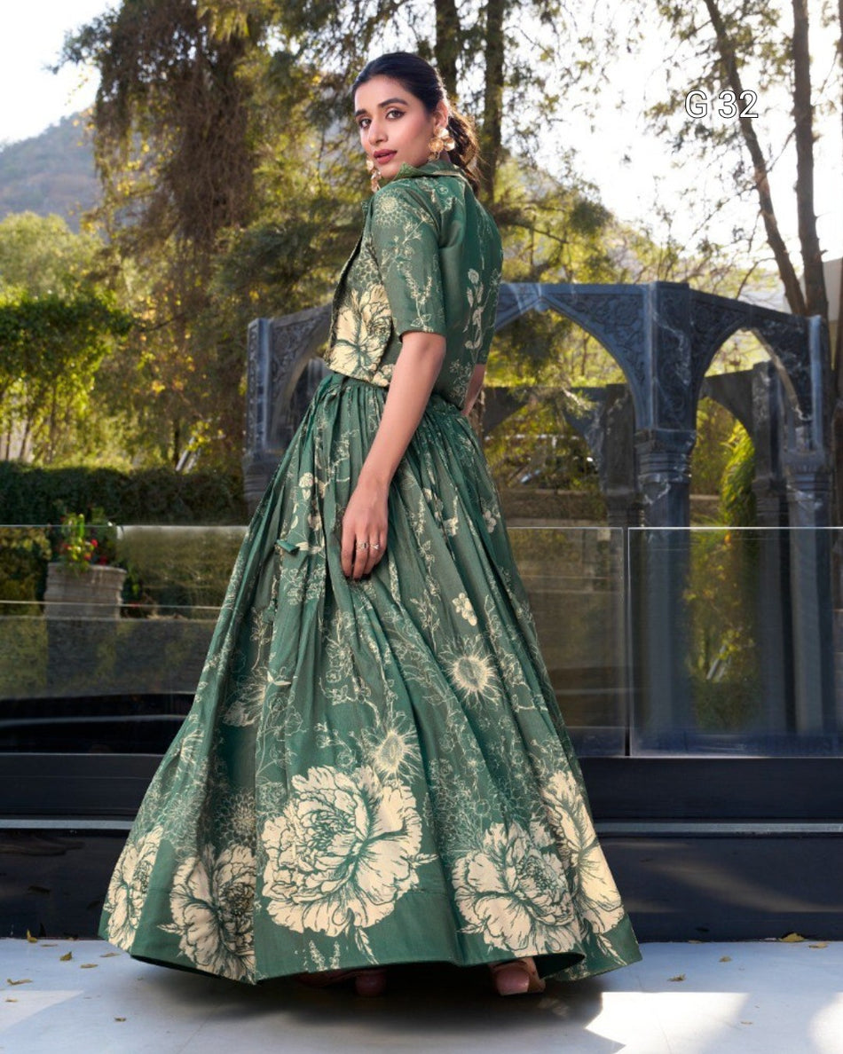 Floral Print Tussar Silk Lehenga – G 32