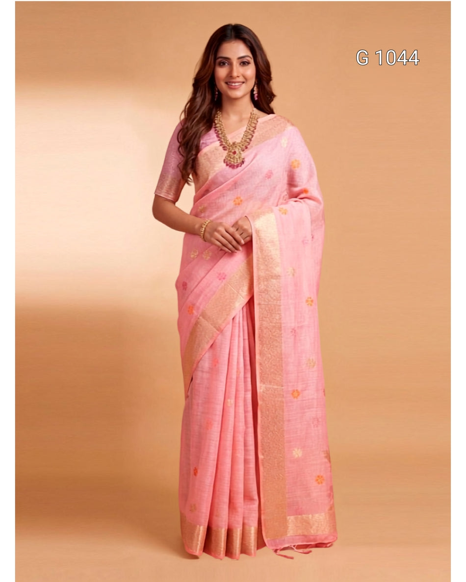 Elegant Linen Cotton Sarees for Everyday Ethnic Wear - G 1044