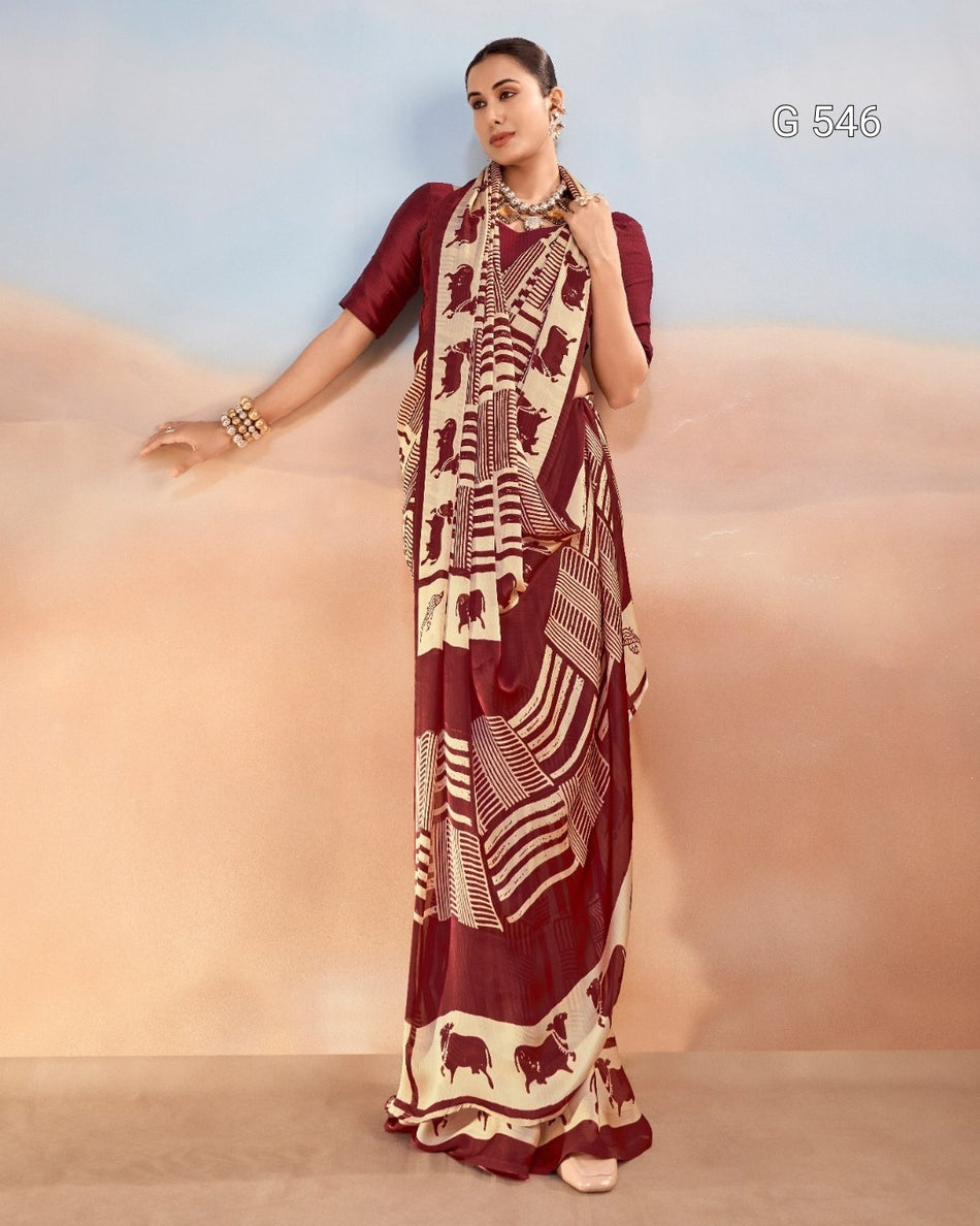 Stylish Abstract Satin Saree for Modern Ethnic Wear - G 546