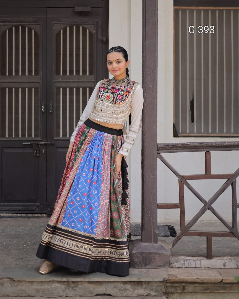 Cotton Printed Lehenga with Gota-Patti & Mirror Work Top – G 393
