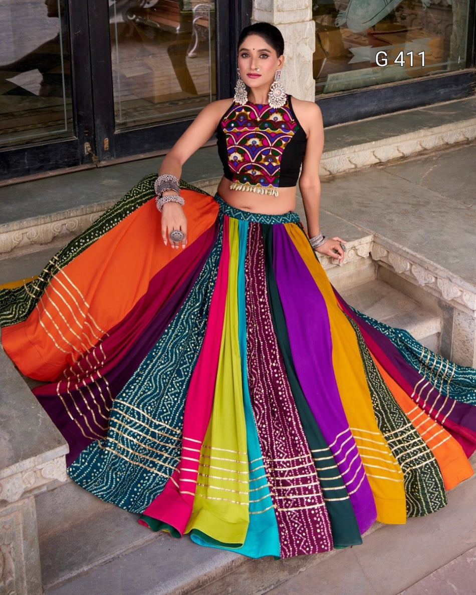 Cotton Printed Lehenga with Gota-Patti & Mirror Lace Top – G 411