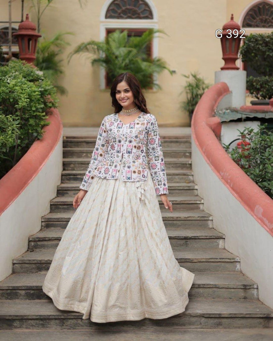Pure Dayble Viscose Jacquard Lehenga with Thread-Sequins Top – G 392