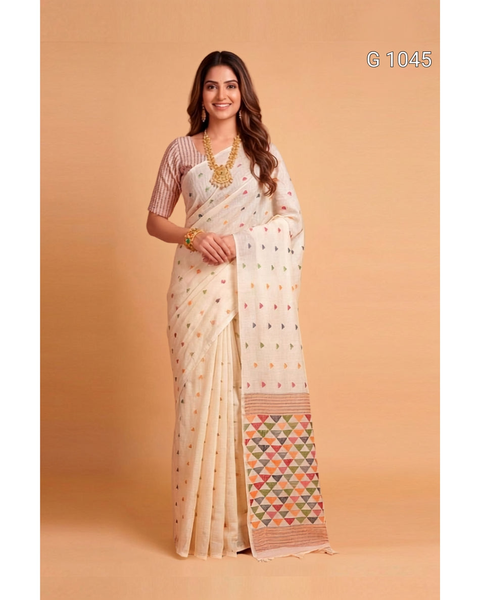 Traditional Linen Cotton Weaving Sarees for Festive Occasions - G 1045