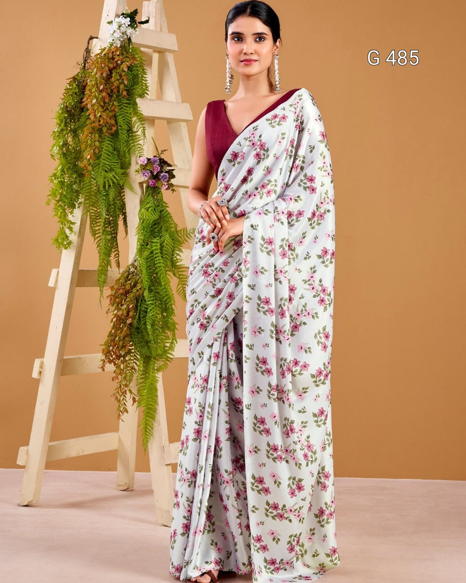 Beautiful Floral Satin Sarees with Elegant Look - G 485