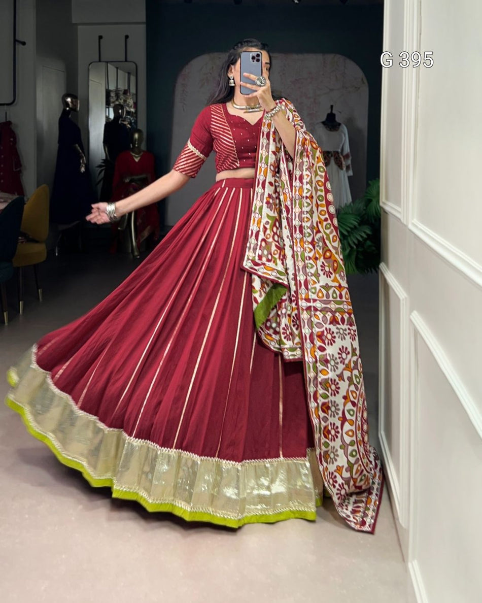 Pure Chanderi Lehenga with Zari Weaving & Embossed Design – G 395